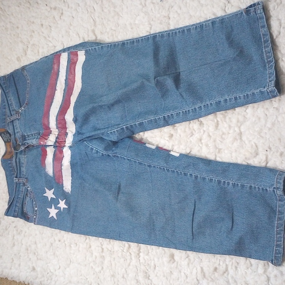 Moto Blue Patriotic Painted Jeans